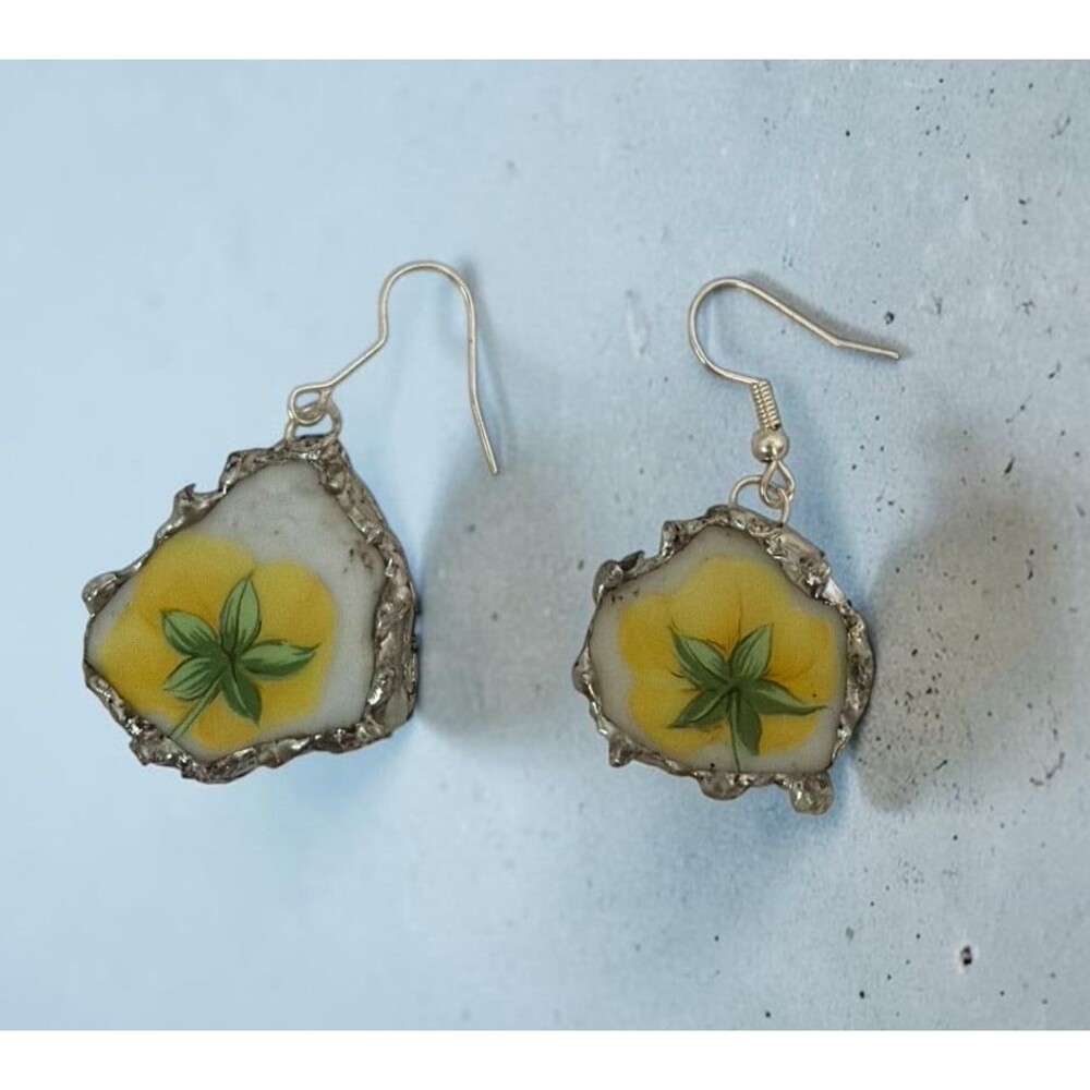 Handmade Yellow Flower Broken China Earrings